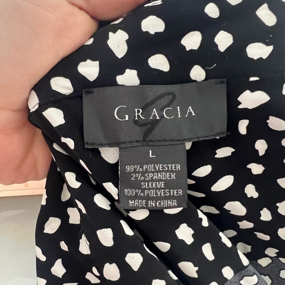 Gracia Women's Dress Size Large Smocked Waist Collar Black White Long D30803 - Picture 4 of 5